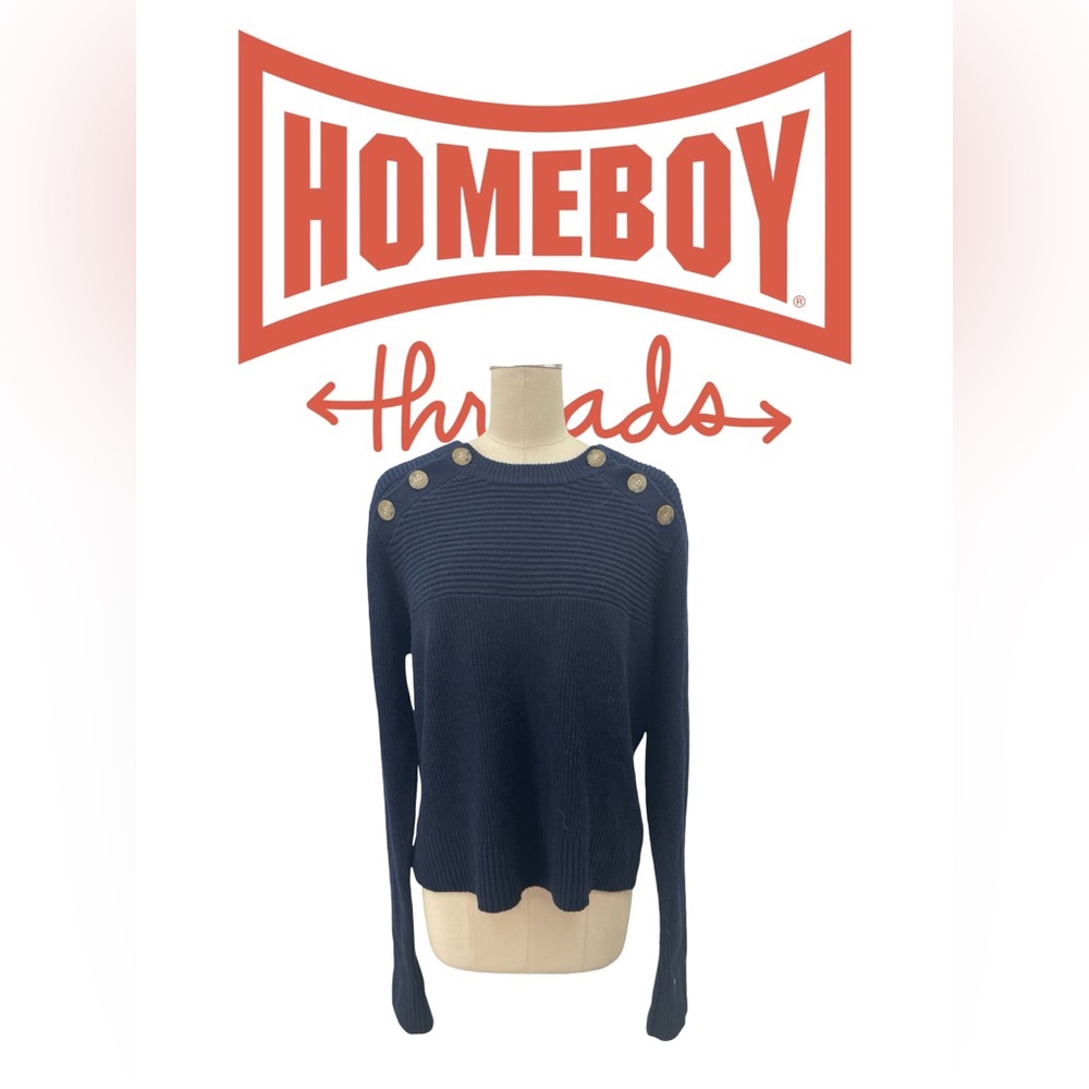 Faherty Navy Sweater with Button‎ Accent